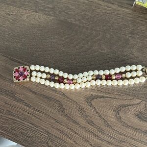 Elegant Pearl and Pink Gem Bracelet